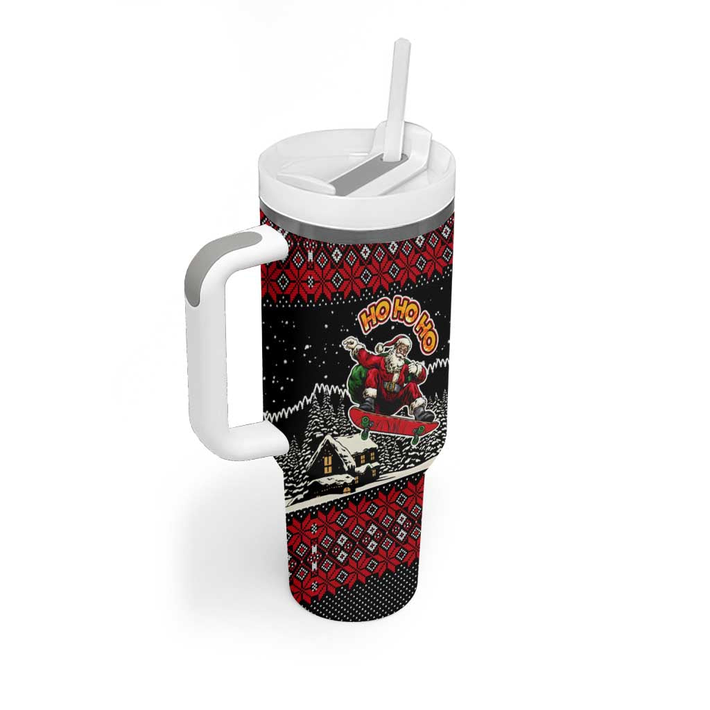 Skater Santa Claus Ho Ho Ho Christmas Tumbler With Handle Xmas Holiday Patterns - Wonder Print Shop