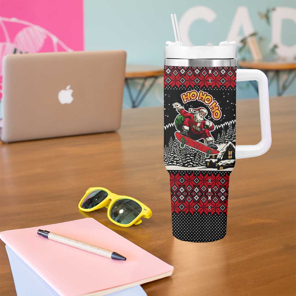 Skater Santa Claus Ho Ho Ho Christmas Tumbler With Handle Xmas Holiday Patterns - Wonder Print Shop