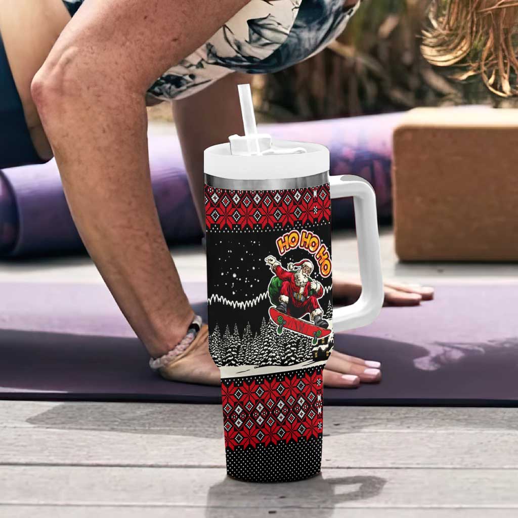 Skater Santa Claus Ho Ho Ho Christmas Tumbler With Handle Xmas Holiday Patterns - Wonder Print Shop