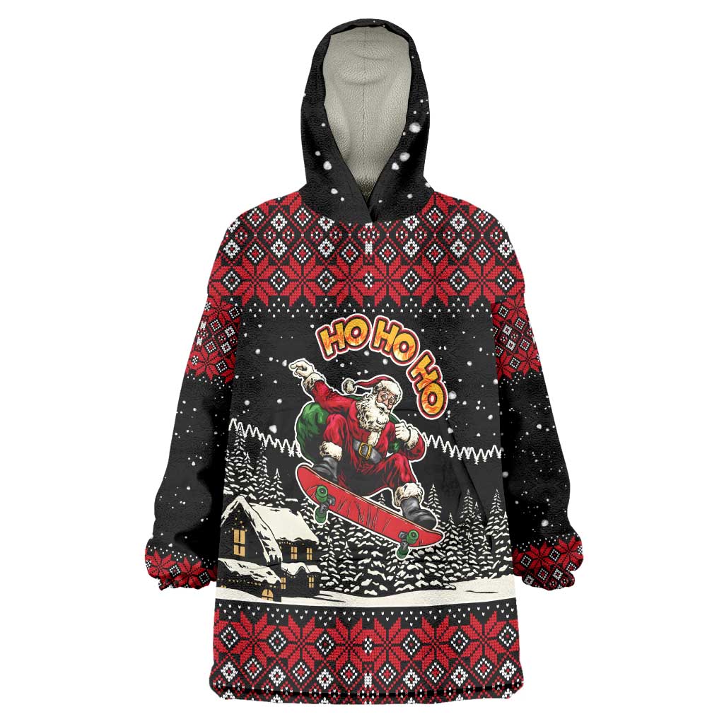 Skater Santa Claus Ho Ho Ho Christmas Wearable Blanket Hoodie Xmas Holiday Patterns - Wonder Print Shop