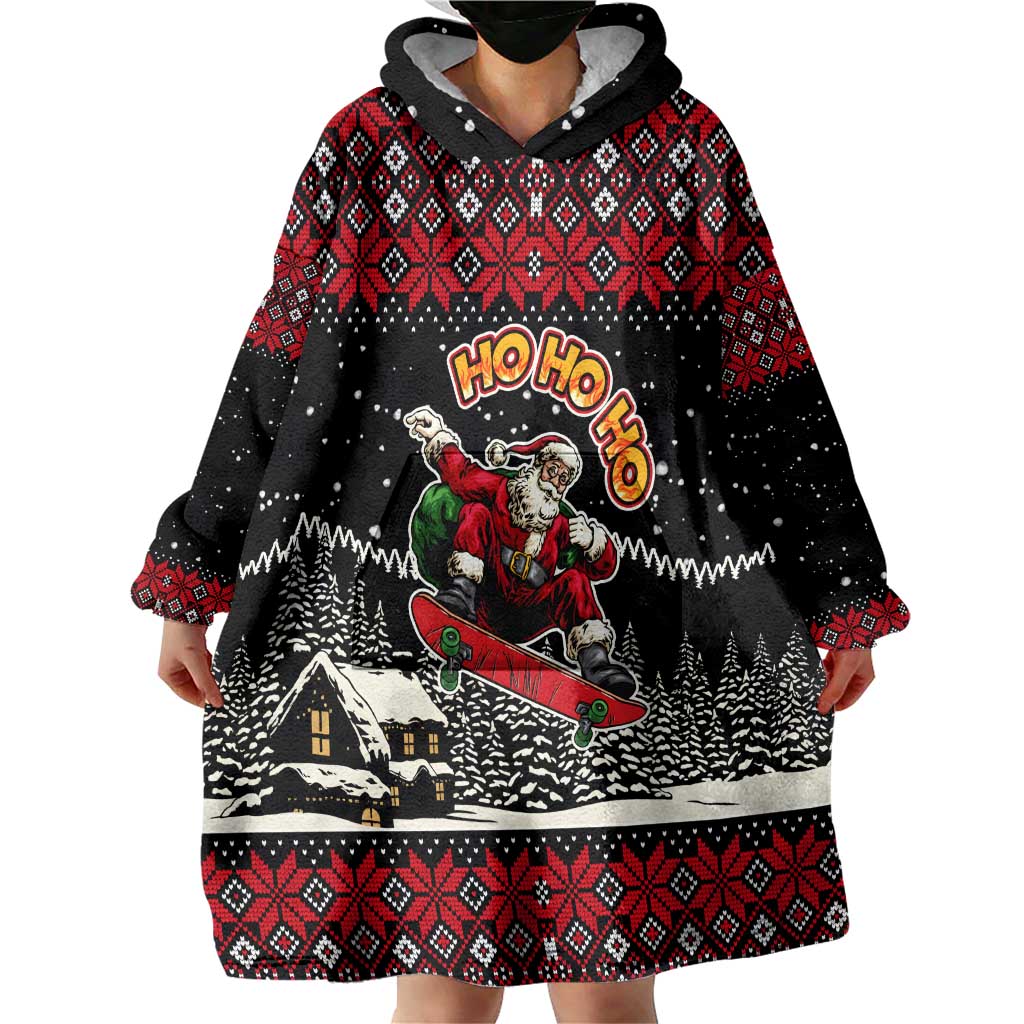 Skater Santa Claus Ho Ho Ho Christmas Wearable Blanket Hoodie Xmas Holiday Patterns - Wonder Print Shop