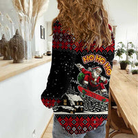 Skater Santa Claus Ho Ho Ho Christmas Women Casual Shirt Xmas Holiday Patterns - Wonder Print Shop