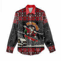 Skater Santa Claus Ho Ho Ho Christmas Women Casual Shirt Xmas Holiday Patterns - Wonder Print Shop