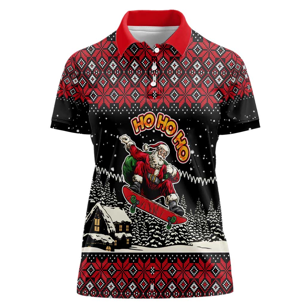 Skater Santa Claus Ho Ho Ho Christmas Women Polo Shirt Xmas Holiday Patterns - Wonder Print Shop