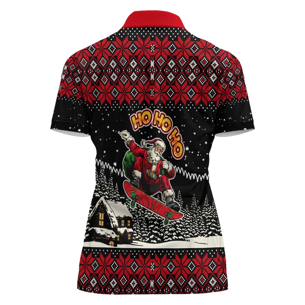 Skater Santa Claus Ho Ho Ho Christmas Women Polo Shirt Xmas Holiday Patterns - Wonder Print Shop