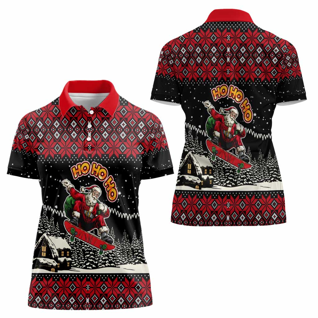 Skater Santa Claus Ho Ho Ho Christmas Women Polo Shirt Xmas Holiday Patterns - Wonder Print Shop