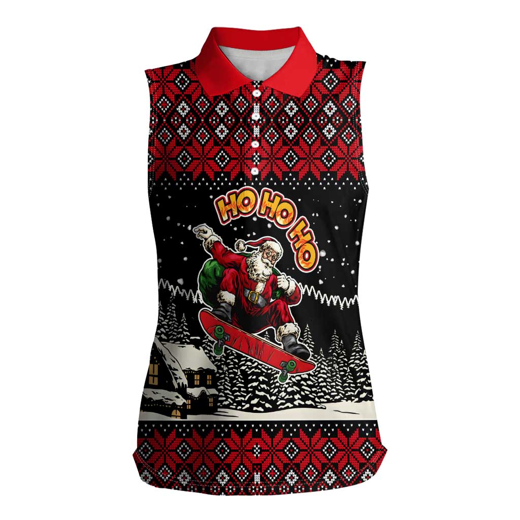 Skater Santa Claus Ho Ho Ho Christmas Women Sleeveless Polo Shirt Xmas Holiday Patterns - Wonder Print Shop