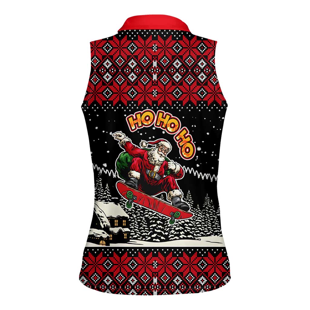 Skater Santa Claus Ho Ho Ho Christmas Women Sleeveless Polo Shirt Xmas Holiday Patterns - Wonder Print Shop