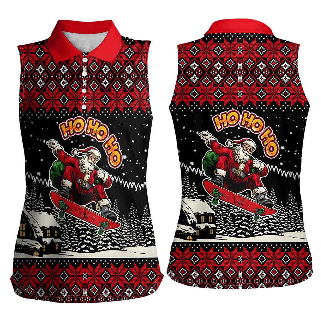 Skater Santa Claus Ho Ho Ho Christmas Women Sleeveless Polo Shirt Xmas Holiday Patterns - Wonder Print Shop