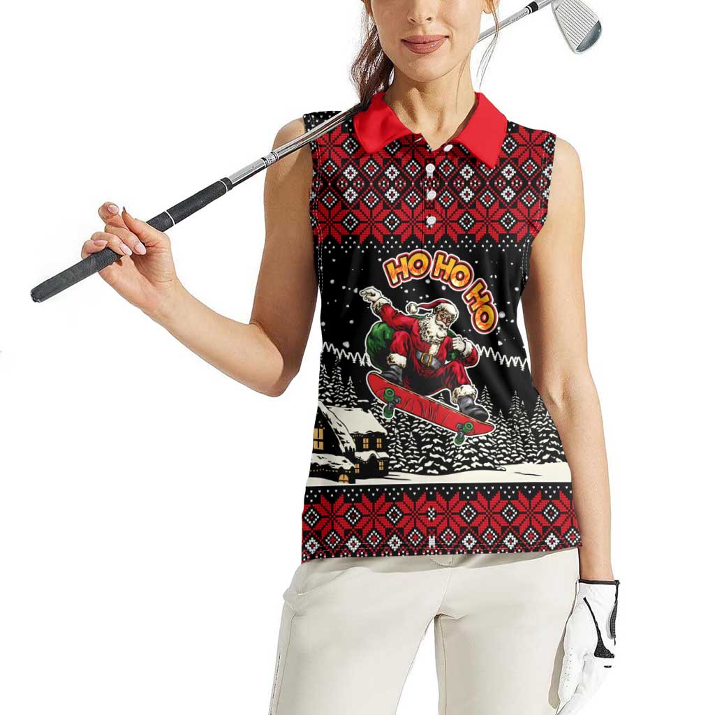 Skater Santa Claus Ho Ho Ho Christmas Women Sleeveless Polo Shirt Xmas Holiday Patterns - Wonder Print Shop