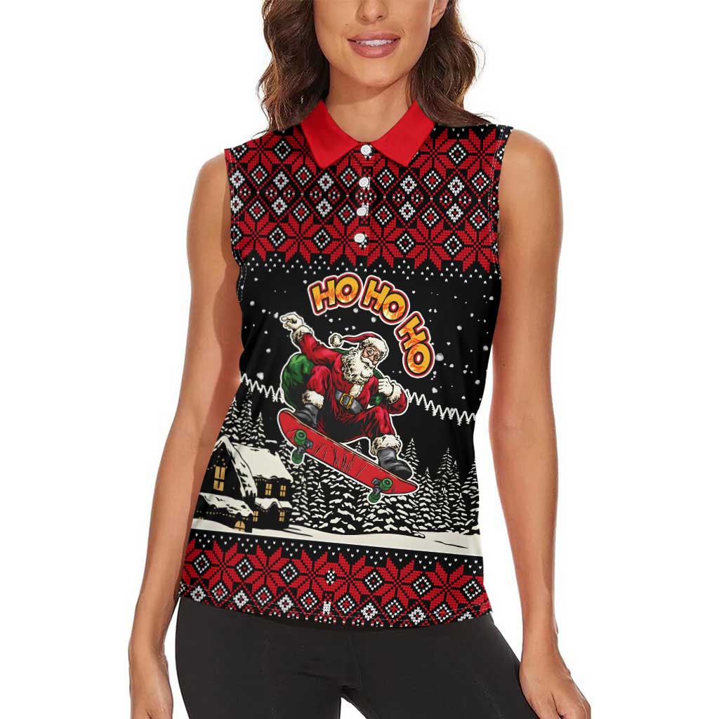 Skater Santa Claus Ho Ho Ho Christmas Women Sleeveless Polo Shirt Xmas Holiday Patterns - Wonder Print Shop