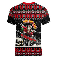Skater Santa Claus Ho Ho Ho Christmas Women V-Neck T-Shirt Xmas Holiday Patterns - Wonder Print Shop