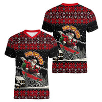Skater Santa Claus Ho Ho Ho Christmas Women V-Neck T-Shirt Xmas Holiday Patterns - Wonder Print Shop