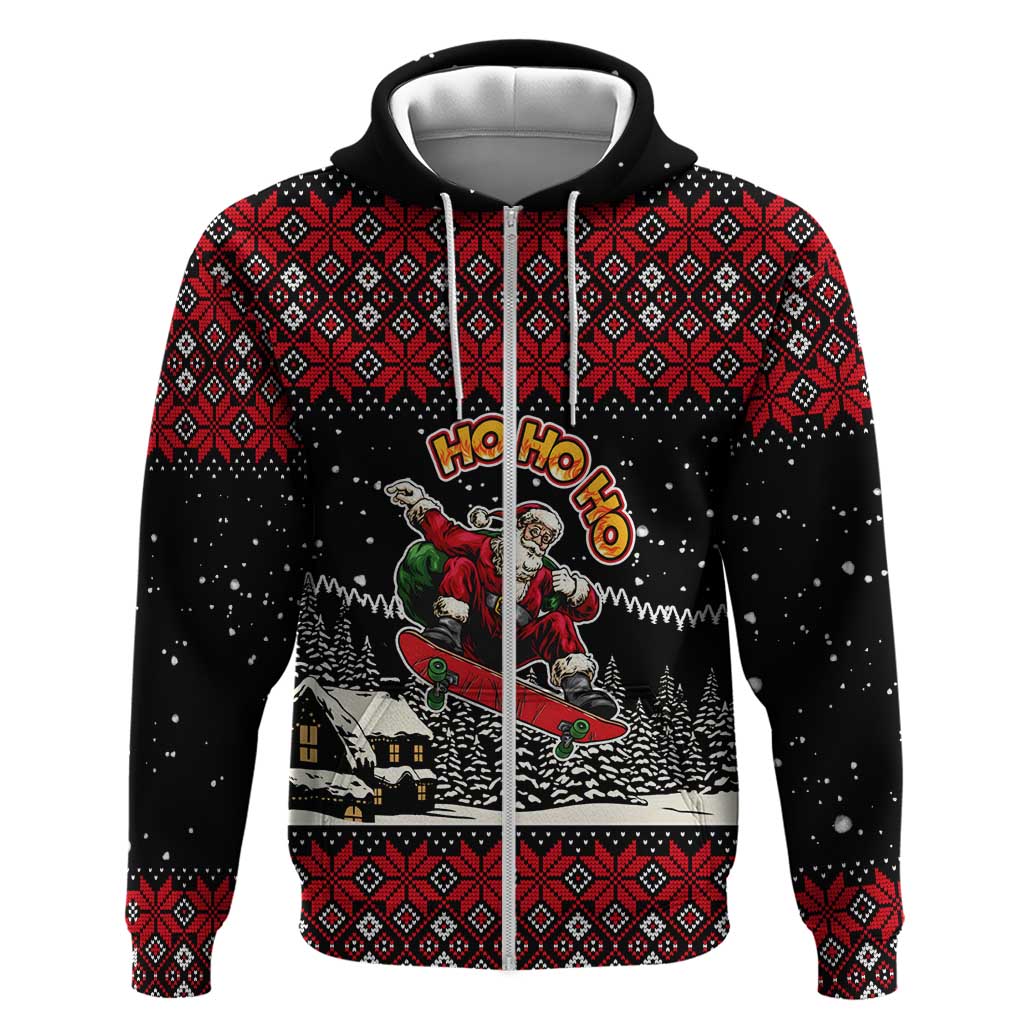 Skater Santa Claus Ho Ho Ho Christmas Zip Hoodie Xmas Holiday Patterns - Wonder Print Shop