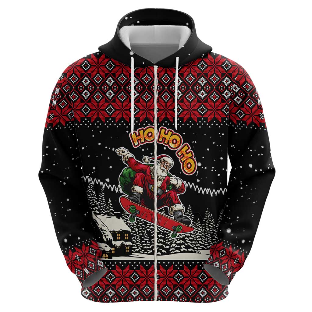 Skater Santa Claus Ho Ho Ho Christmas Zip Hoodie Xmas Holiday Patterns - Wonder Print Shop