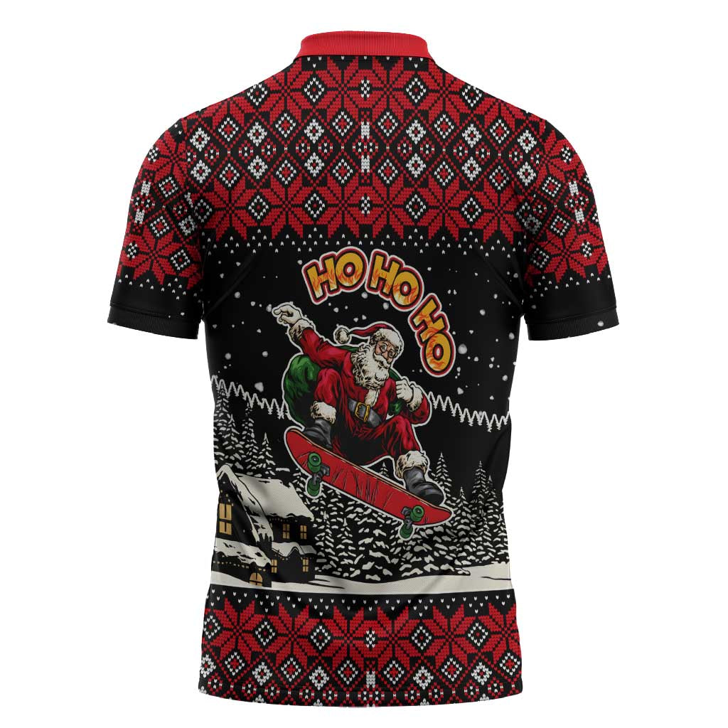 Skater Santa Claus Ho Ho Ho Christmas Zipper Polo Shirt Xmas Holiday Patterns - Wonder Print Shop
