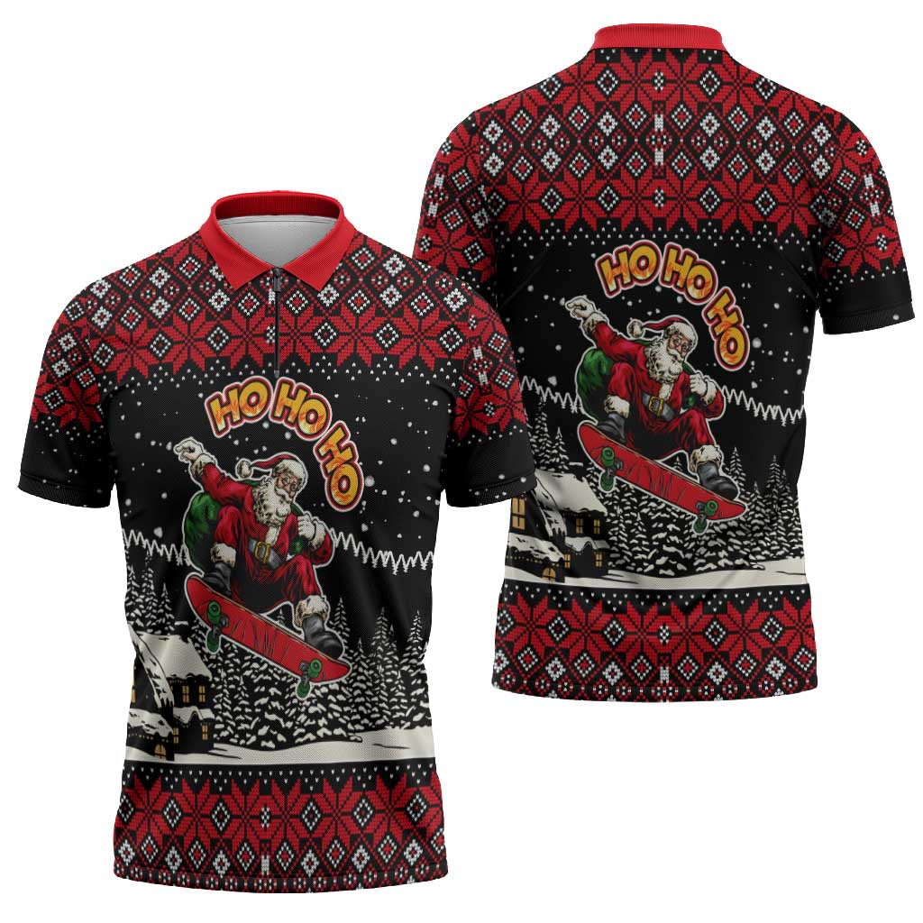 Skater Santa Claus Ho Ho Ho Christmas Zipper Polo Shirt Xmas Holiday Patterns - Wonder Print Shop