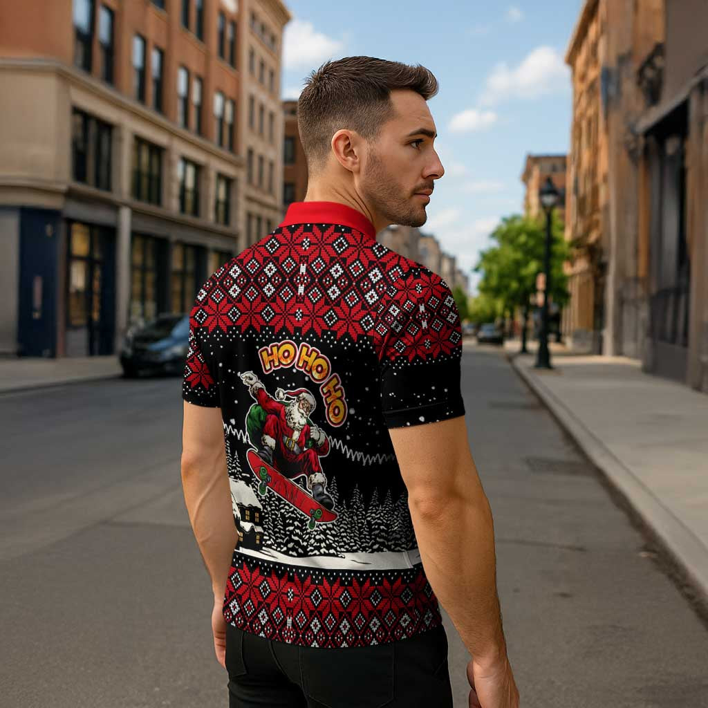 Skater Santa Claus Ho Ho Ho Christmas Zipper Polo Shirt Xmas Holiday Patterns - Wonder Print Shop
