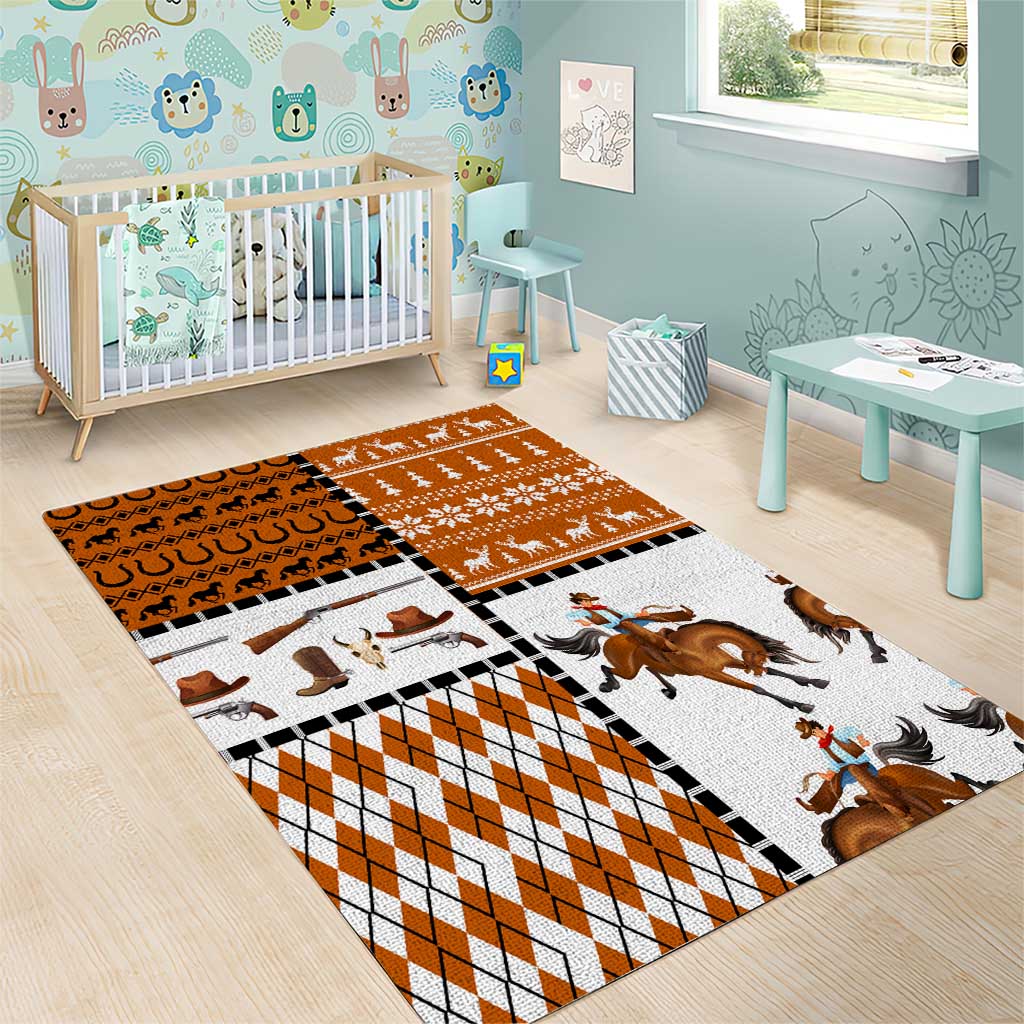 Horse Cowboy Merry Christmas Design Area Rug Funny Xmas Holiday Patterns - Wonder Print Shop