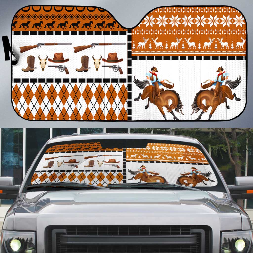 Horse Cowboy Merry Christmas Design Auto Sun Shade Funny Xmas Holiday Patterns - Wonder Print Shop