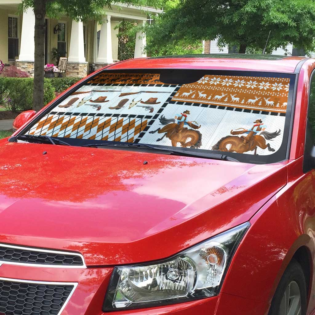 Horse Cowboy Merry Christmas Design Auto Sun Shade Funny Xmas Holiday Patterns - Wonder Print Shop