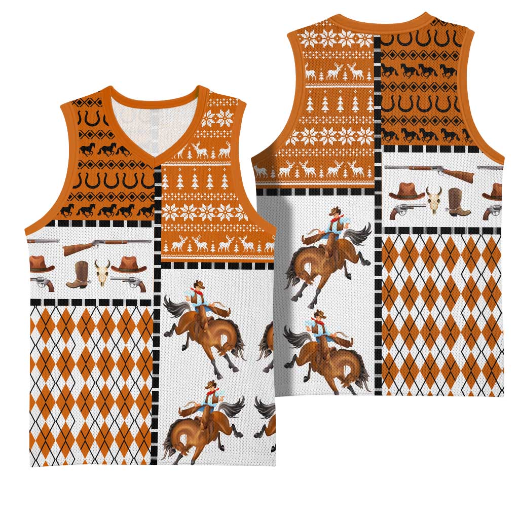 Horse Cowboy Merry Christmas Design Basketball Jersey Funny Xmas Holiday Patterns - Wonder Print Shop