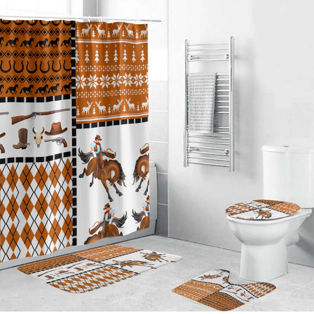 Horse Cowboy Merry Christmas Design Bathroom Set Funny Xmas Holiday Patterns - Wonder Print Shop