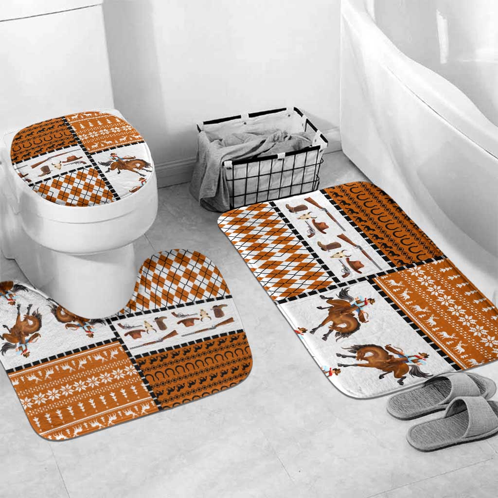 Horse Cowboy Merry Christmas Design Bathroom Set Funny Xmas Holiday Patterns - Wonder Print Shop