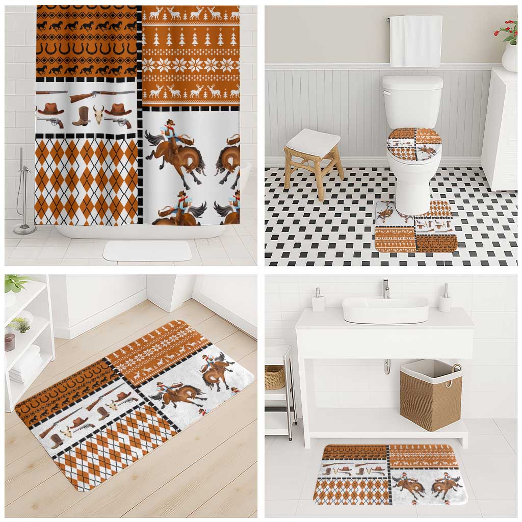 Horse Cowboy Merry Christmas Design Bathroom Set Funny Xmas Holiday Patterns - Wonder Print Shop