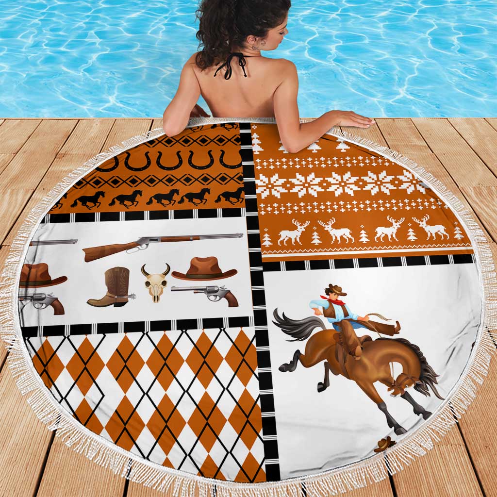 Horse Cowboy Merry Christmas Design Beach Blanket Funny Xmas Holiday Patterns - Wonder Print Shop