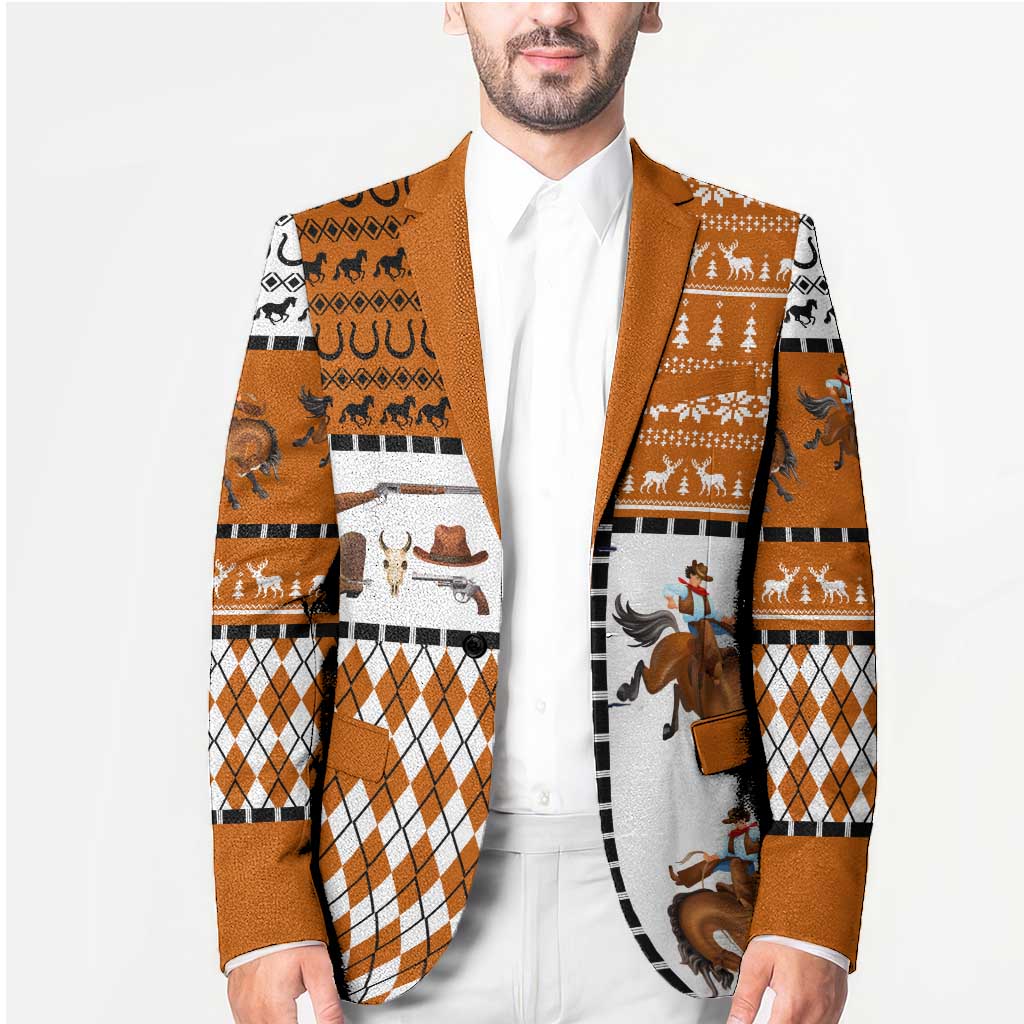Horse Cowboy Merry Christmas Design Blazer Funny Xmas Holiday Patterns - Wonder Print Shop