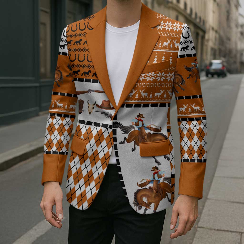 Horse Cowboy Merry Christmas Design Blazer Funny Xmas Holiday Patterns - Wonder Print Shop