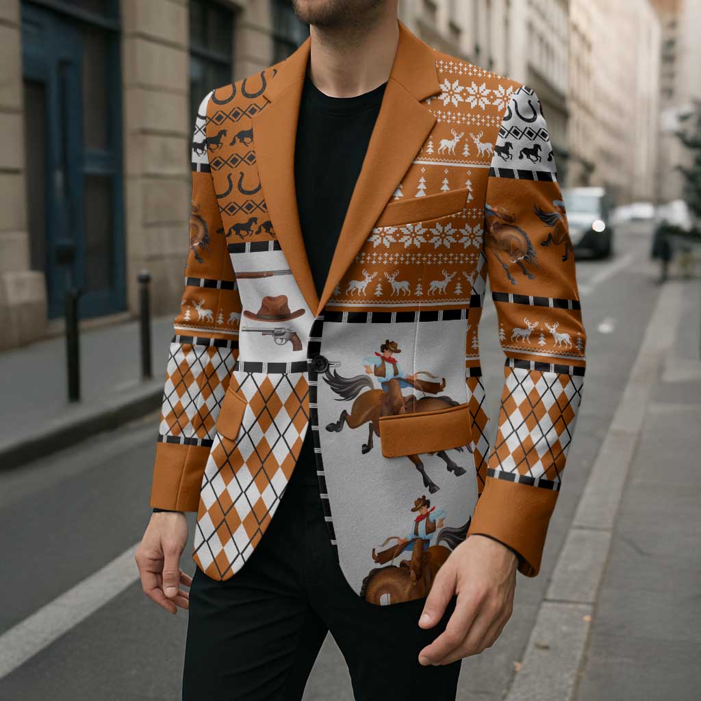 Horse Cowboy Merry Christmas Design Blazer Funny Xmas Holiday Patterns - Wonder Print Shop