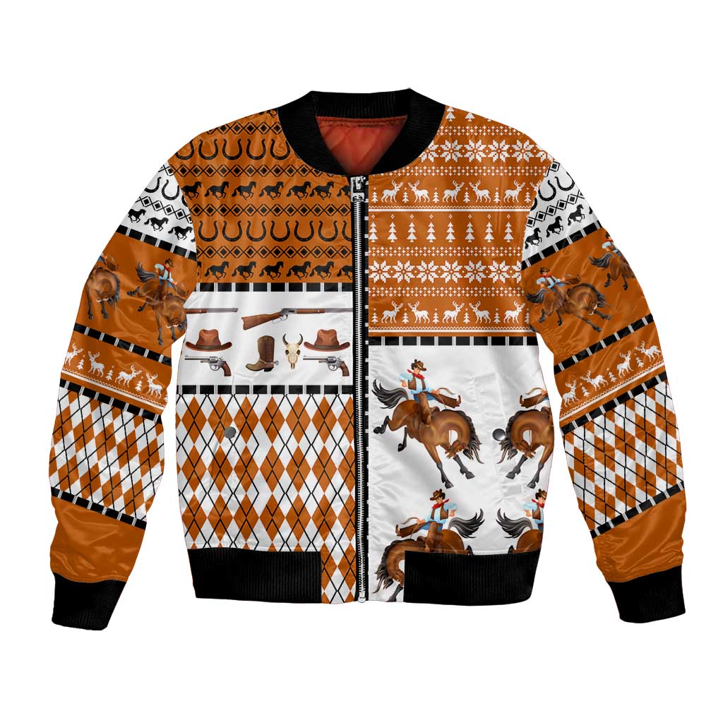 Horse Cowboy Merry Christmas Design Bomber Jacket Funny Xmas Holiday Patterns - Wonder Print Shop