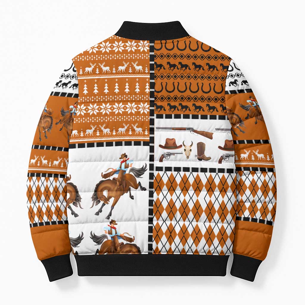 Horse Cowboy Merry Christmas Design Bomber Puffer Jacket Funny Xmas Holiday Patterns - Wonder Print Shop