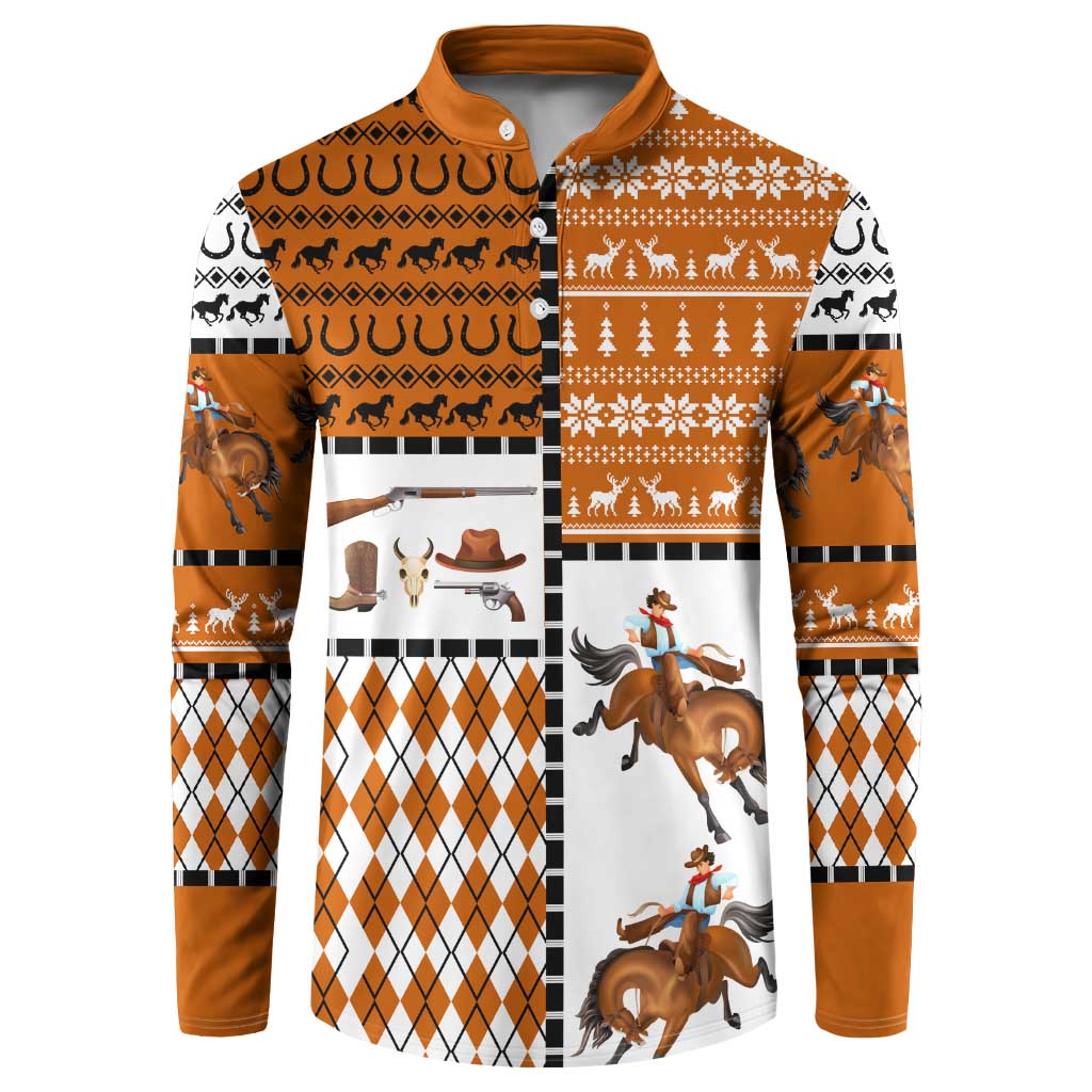 Horse Cowboy Merry Christmas Design Button Sweatshirt Funny Xmas Holiday Patterns - Wonder Print Shop