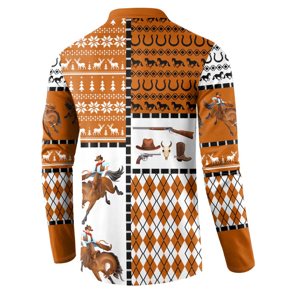 Horse Cowboy Merry Christmas Design Button Sweatshirt Funny Xmas Holiday Patterns - Wonder Print Shop
