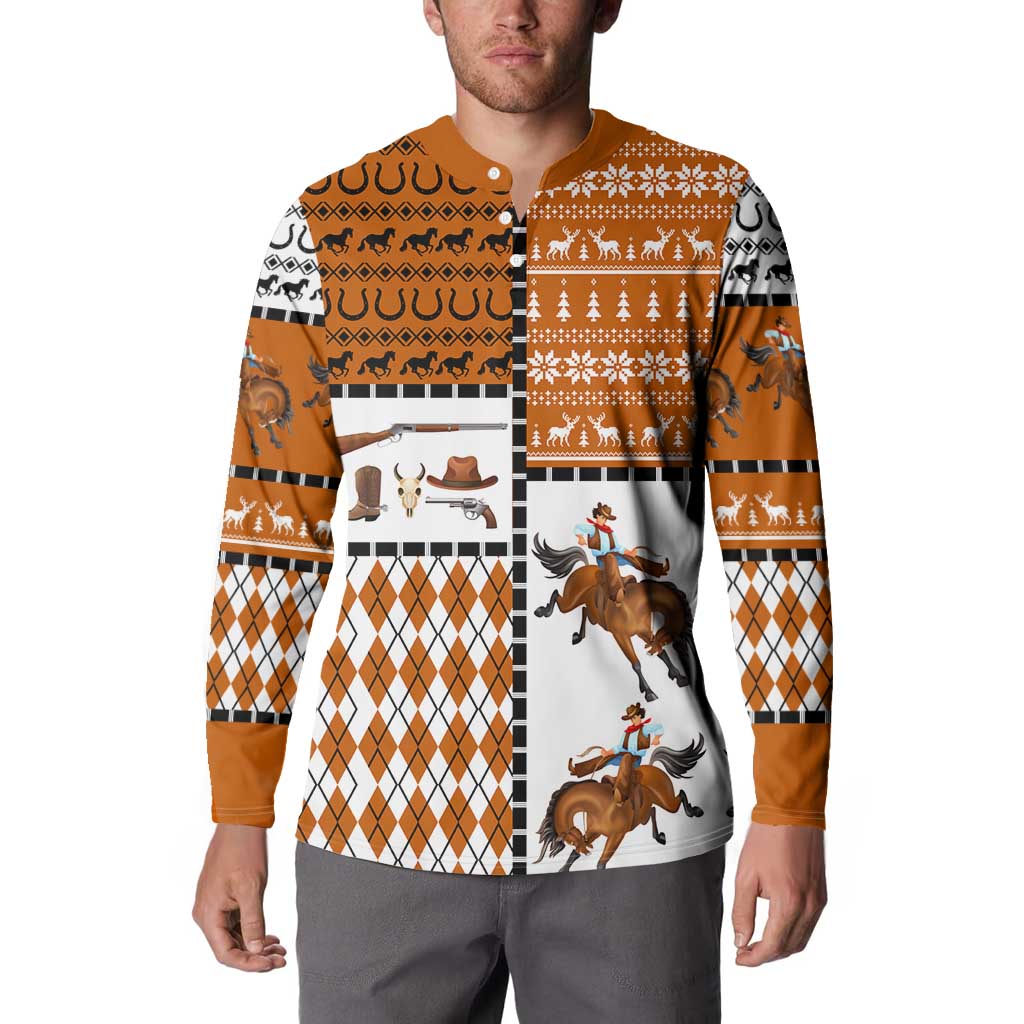 Horse Cowboy Merry Christmas Design Button Sweatshirt Funny Xmas Holiday Patterns - Wonder Print Shop