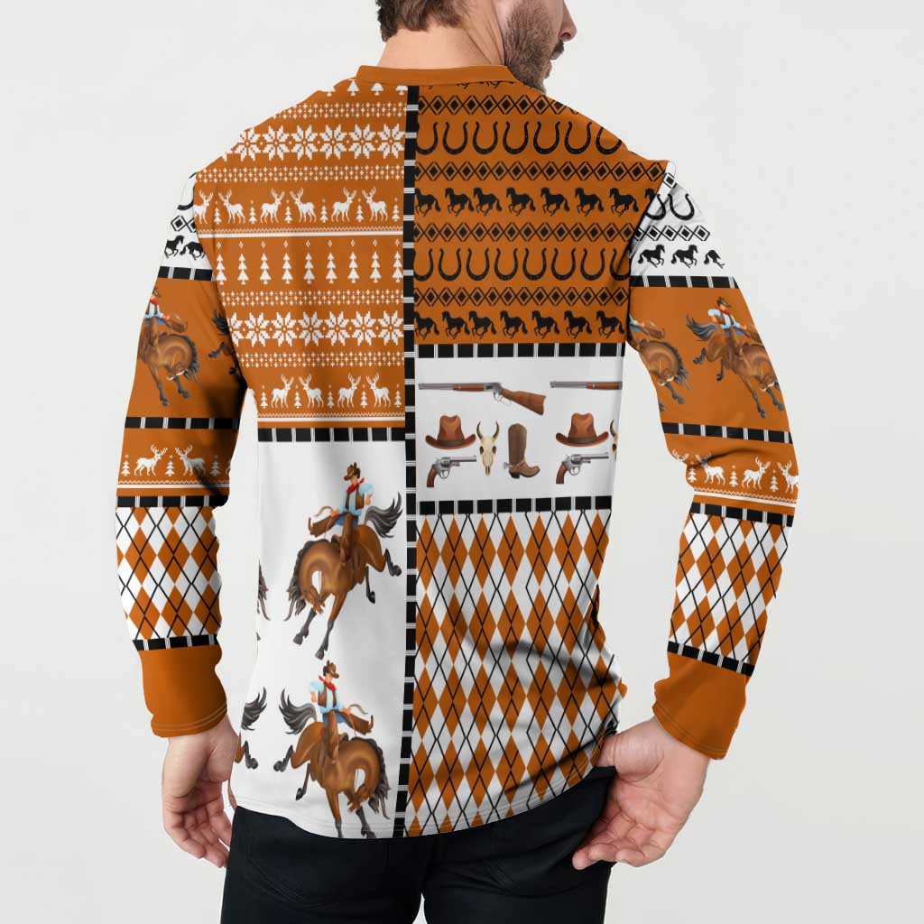 Horse Cowboy Merry Christmas Design Button Sweatshirt Funny Xmas Holiday Patterns - Wonder Print Shop