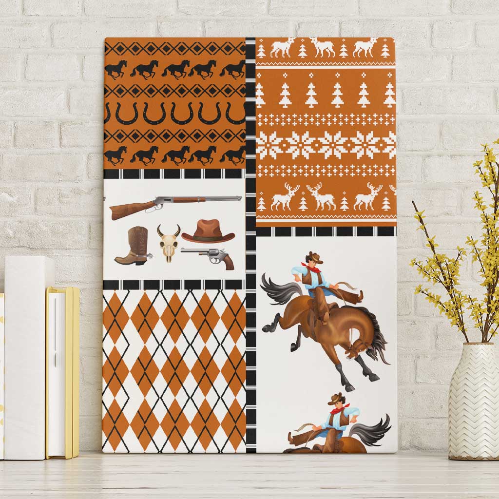 Horse Cowboy Merry Christmas Design Canvas Wall Art Funny Xmas Holiday Patterns - Wonder Print Shop