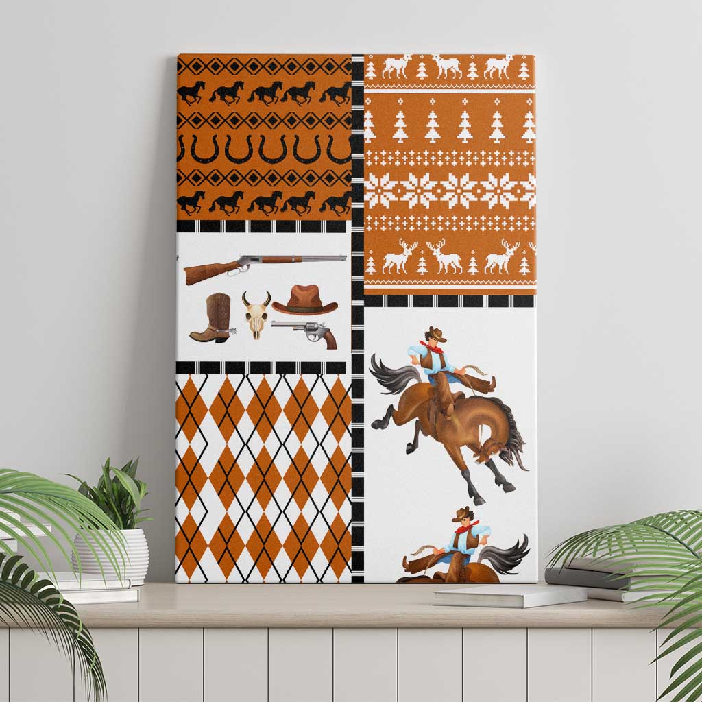 Horse Cowboy Merry Christmas Design Canvas Wall Art Funny Xmas Holiday Patterns - Wonder Print Shop