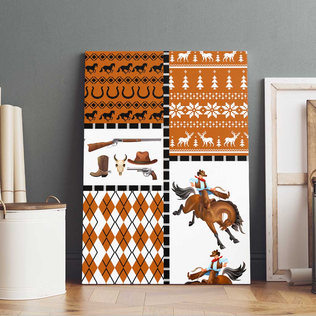 Horse Cowboy Merry Christmas Design Canvas Wall Art Funny Xmas Holiday Patterns - Wonder Print Shop