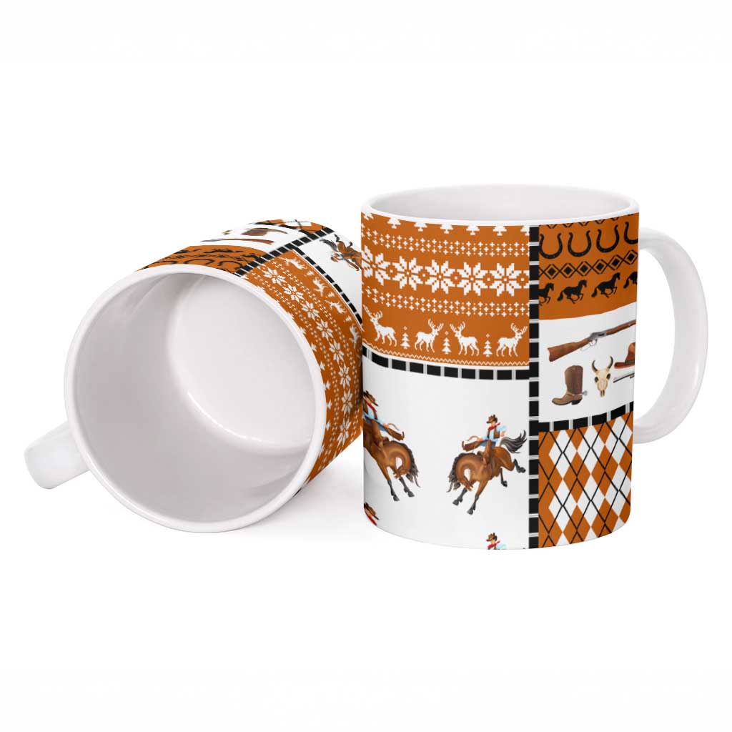 Horse Cowboy Merry Christmas Design Ceramic Mug Funny Xmas Holiday Patterns - Wonder Print Shop