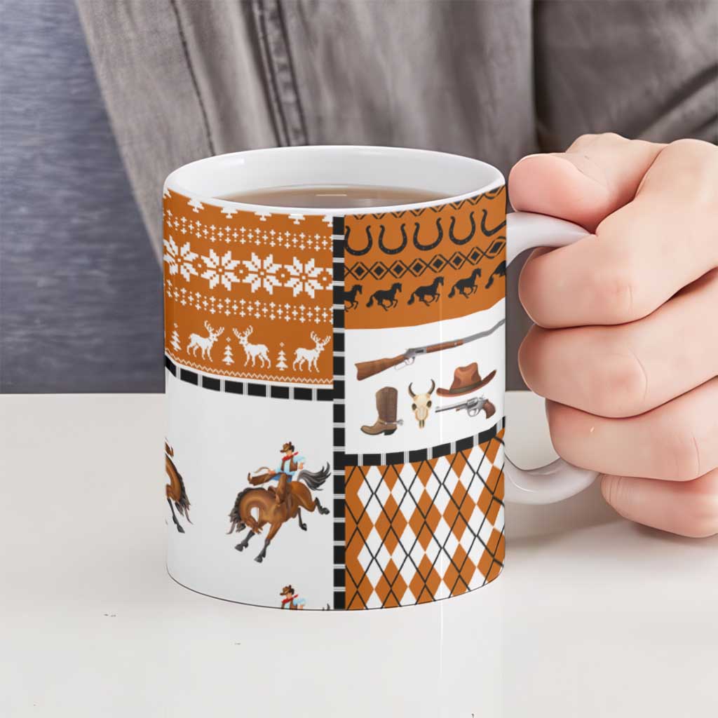 Horse Cowboy Merry Christmas Design Ceramic Mug Funny Xmas Holiday Patterns - Wonder Print Shop