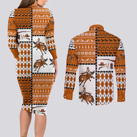 Horse Cowboy Merry Christmas Design Couples Matching Long Sleeve Bodycon Dress and Long Sleeve Button Shirt Funny Xmas Holiday Patterns - Wonder Print Shop