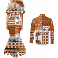 Horse Cowboy Merry Christmas Design Couples Matching Mermaid Dress and Long Sleeve Button Shirt Funny Xmas Holiday Patterns - Wonder Print Shop