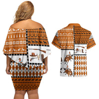 Horse Cowboy Merry Christmas Design Couples Matching Off Shoulder Short Dress and Hawaiian Shirt Funny Xmas Holiday Patterns - Wonder Print Shop
