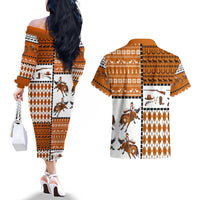 Horse Cowboy Merry Christmas Design Couples Matching Off The Shoulder Long Sleeve Dress and Hawaiian Shirt Funny Xmas Holiday Patterns - Wonder Print Shop