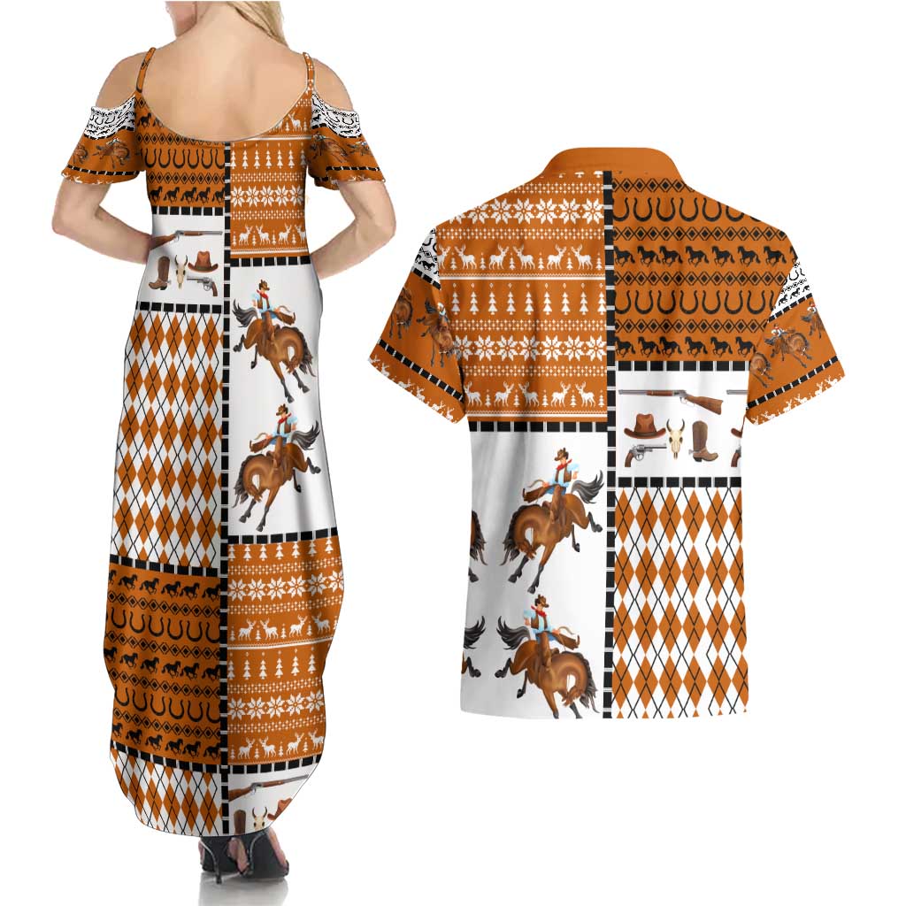 Horse Cowboy Merry Christmas Design Couples Matching Summer Maxi Dress and Hawaiian Shirt Funny Xmas Holiday Patterns - Wonder Print Shop