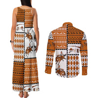 Horse Cowboy Merry Christmas Design Couples Matching Tank Maxi Dress and Long Sleeve Button Shirt Funny Xmas Holiday Patterns - Wonder Print Shop